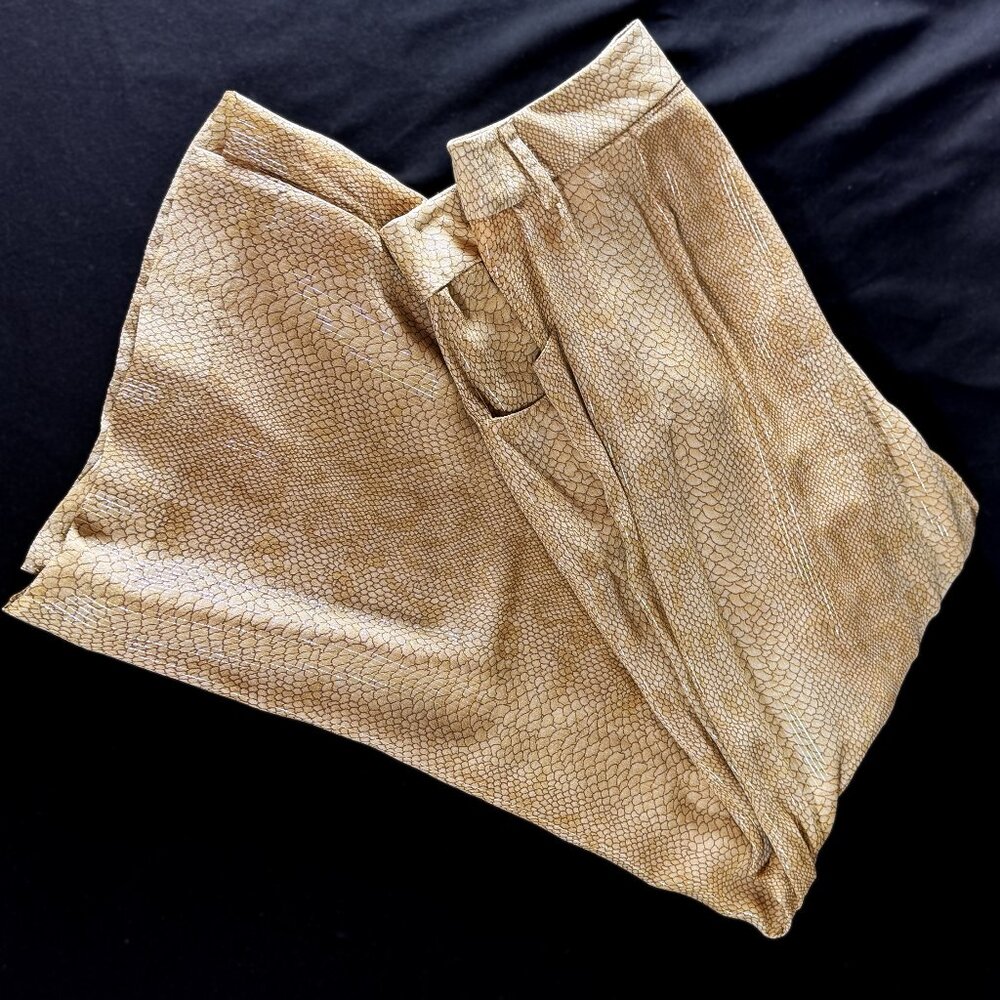 Vintage Carlisle Silk Wide Leg Pants Womens Sz 12 Metallic Gold Snakeskin